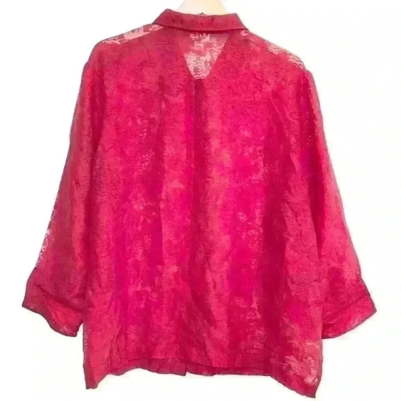 🌈 6/$60, Coldwater Creek Organza, Button Up, Long Sleeve, Sheer Blouse, 2X - Picture 2 of 6